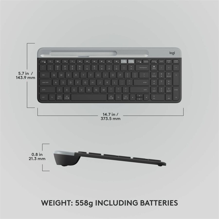 Logitech K585 Multi-Device Slim Wireless Keyboard, Built-in Cradle for device, Bluetooth/Receiver, Easy Switch, Graphite - 920-011479