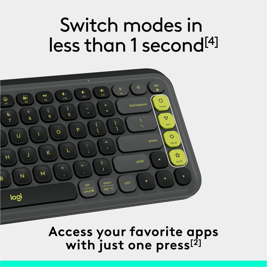Logitech POP ICON KEYS Wireless Bluetooth Keyboard, Comfortable Typing, Programmable Keys, Easy-Switch Between up to 3 Devices (Graphite & Green) - 920-013143