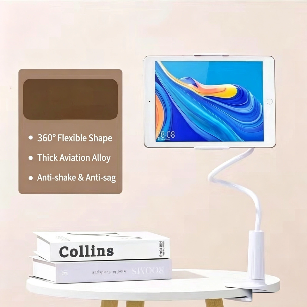 1m Universal Gooseneck Tablet & Phone Holder, Flexible Long Arm Clip Stand for Bed, Desk, Bedroom