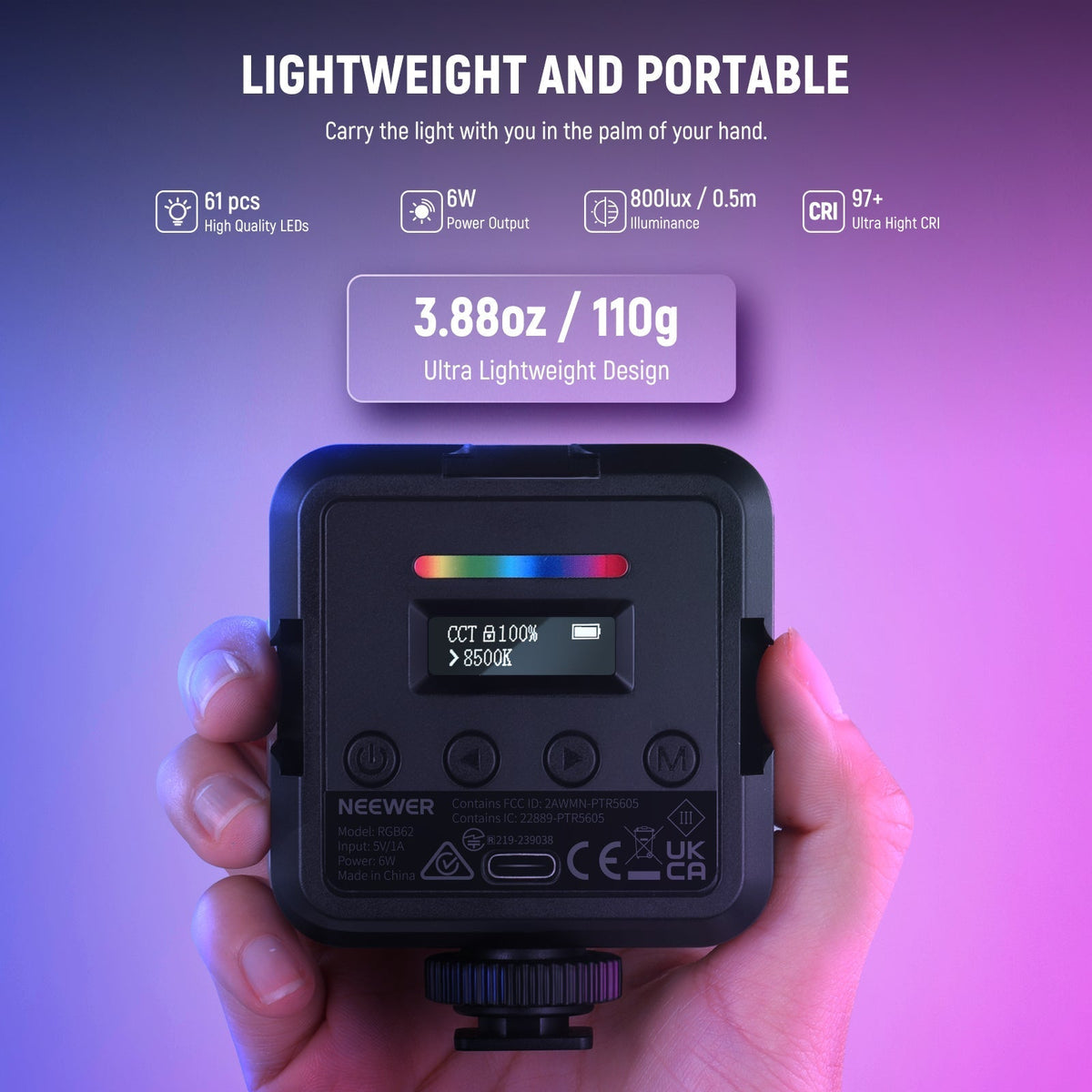 NEEWER RGB62 Magnetic RGB Video Light With App Control