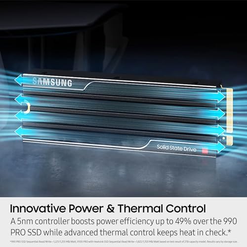 Samsung 1TB 9100 Pro with Heatsink Internal SSD Drive, PCIe 5.0 x4, NVMe 2.0 - MZ-VAP1T0CW