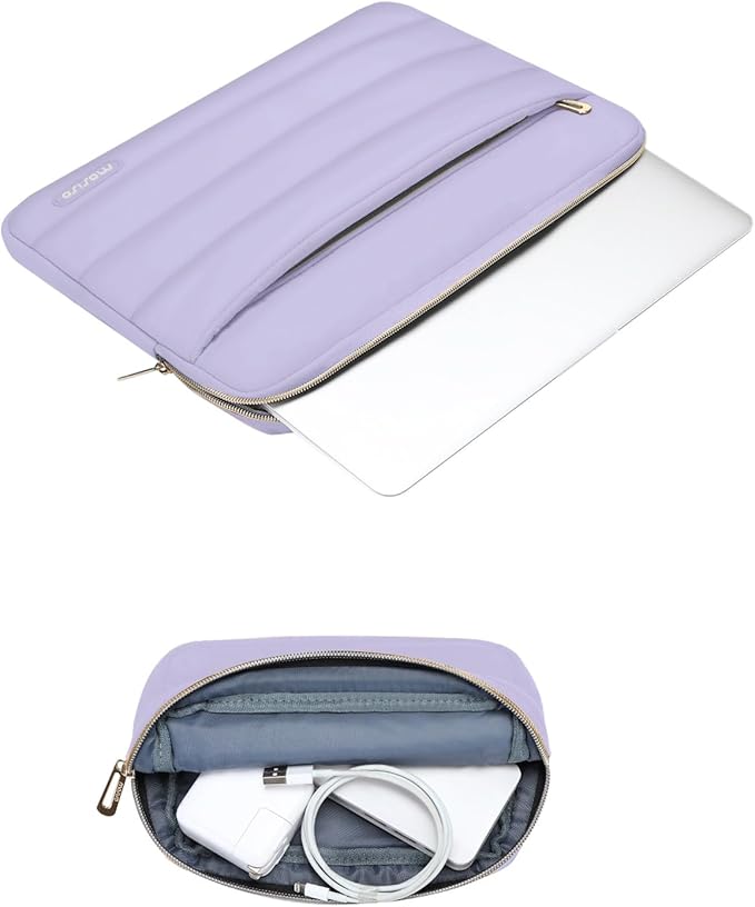 MOSISO 13.3 inch Laptop Case, 13-13.3 inch Puffy Laptop Sleeve Compatible with MacBook Air 13 13.6 M4 M3 M2 M1/Pro 13/Pro 14, HP Dell ASUS Lenovo,Polyester Horizontal Bag with Small Case, Purple