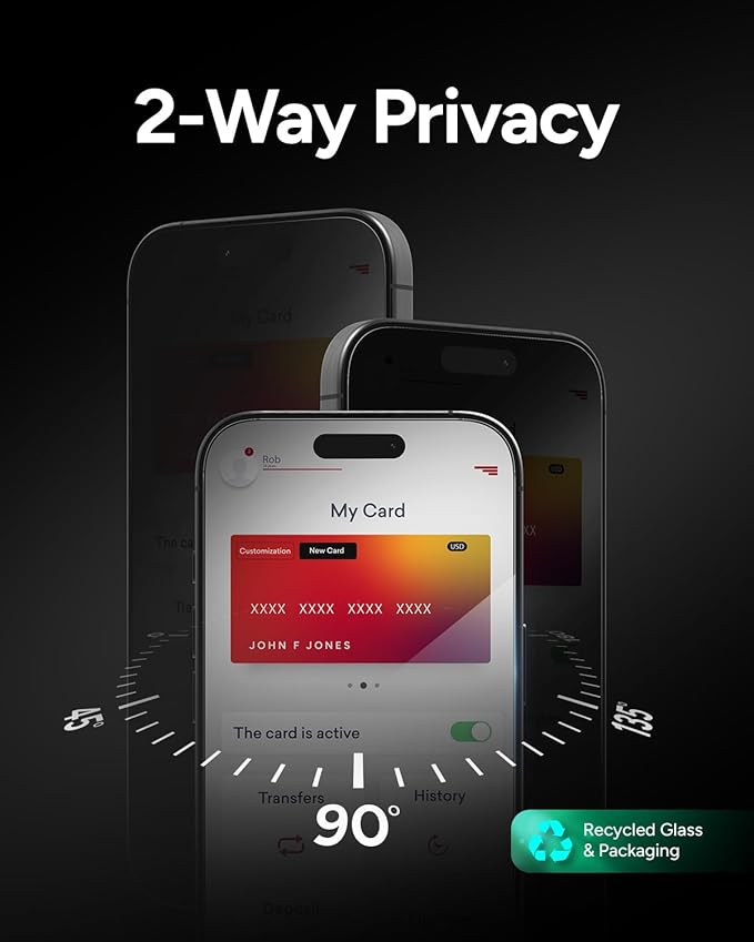 ZAGG Glass Elite Privacy Screen Protector for iPhone 16 Plus / 15 Plus - 2-Way Privacy Filter, Ultra-Strong Tempered Glass, 5X Stronger, Smudge-Free, Easy Install, InvisibleShield, Recycled Content