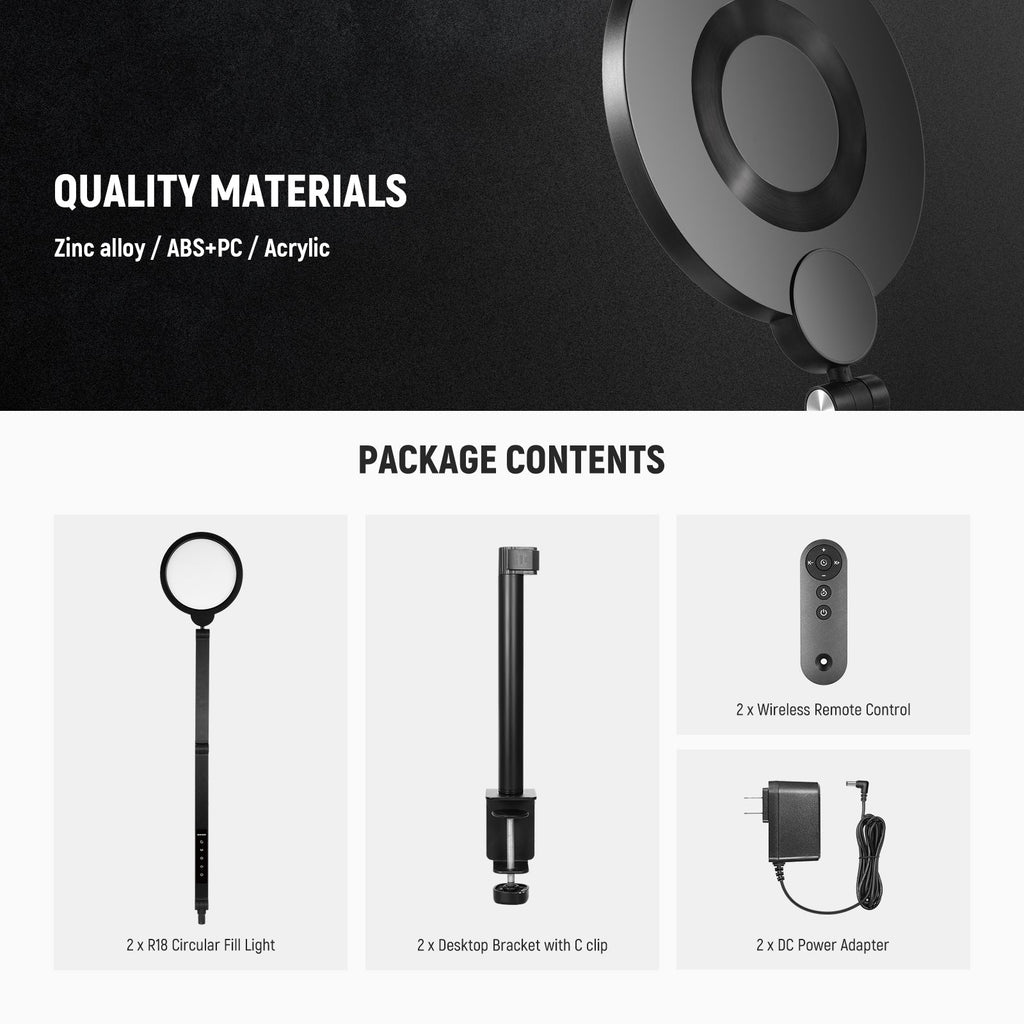NEEWER BASICS R18 18W 7" Round Fill Light With Desktop Stand