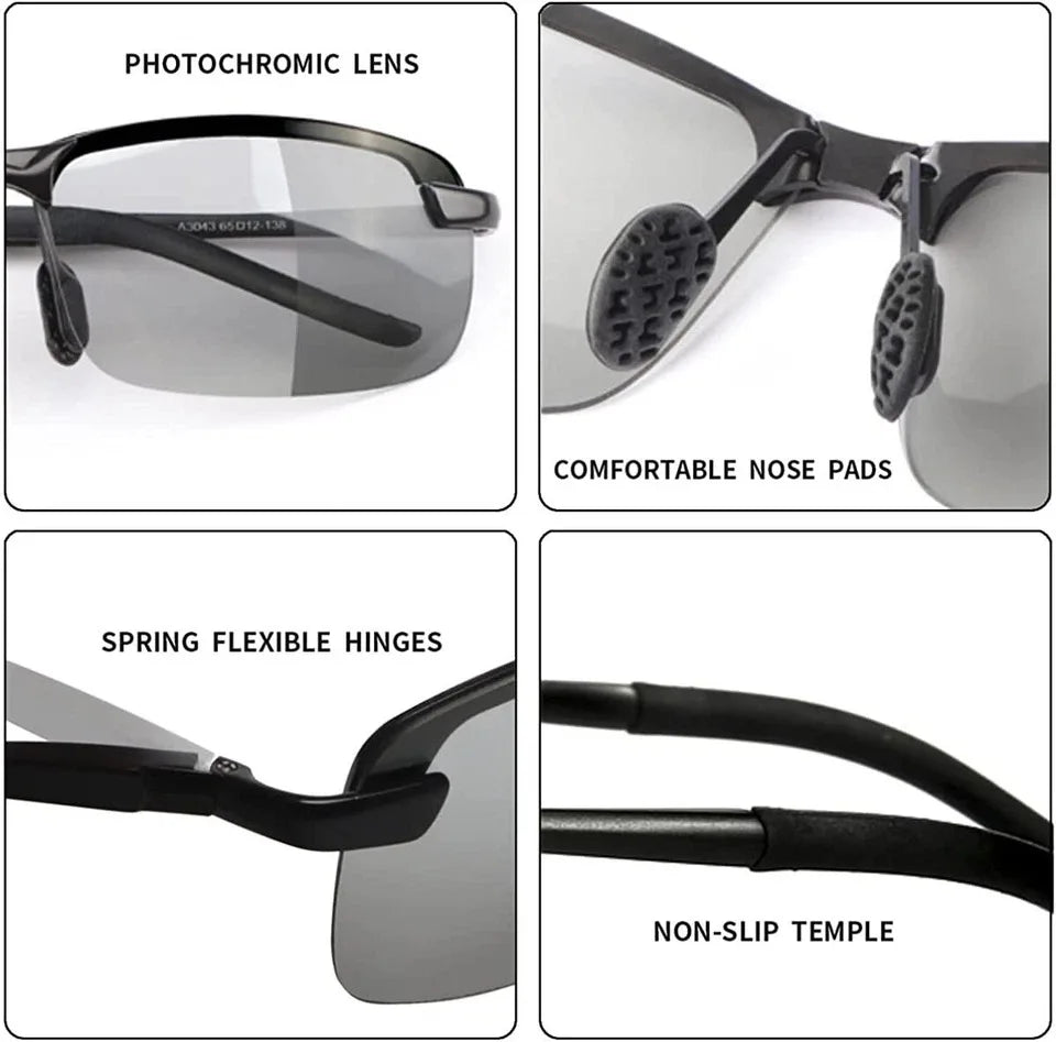 Men Aluminium HD Polarized Photochromic Sunglasses Driving Chameleon Sun Glasses