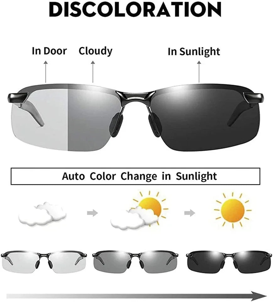 Men Aluminium HD Polarized Photochromic Sunglasses Driving Chameleon Sun Glasses