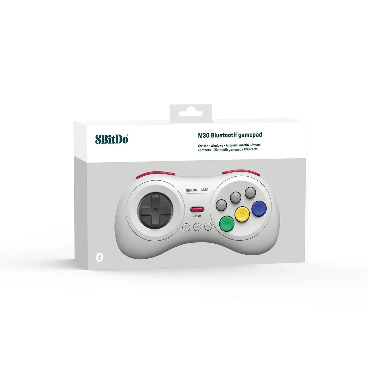 8Bitdo M30 Bluetooth Controller for Switch, Windows and Android, 6-Button Layout for SEGA Classic Games White